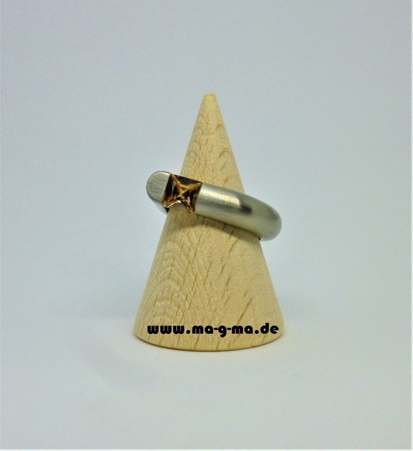 Designer - Ring aus Edelstahl mit Zirkonia, mattiert, neu 6 mm, Modell Kandel
